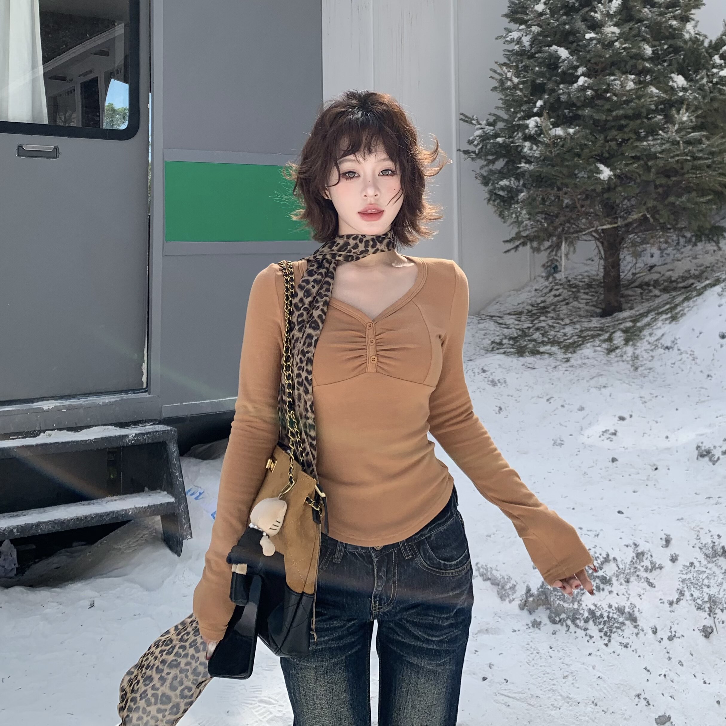 3MER哦哦三妹 纯欲桃心领加绒内搭打底衫女秋冬季修身长袖T恤上衣,女装/女士精品,T恤,淘宝优惠券,粉丝福利购,淘宝优惠卷