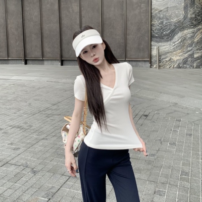 3MER韩女V领显瘦正肩T