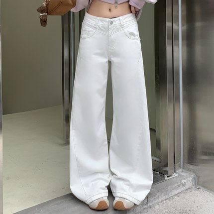 3MER哦哦三妹复古低腰不贴腿微喇牛仔裤女秋宽松显瘦直筒阔腿裤子