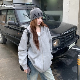 3MER哦哦三妹满天星烫钻连帽开衫卫衣女秋冬新款慵懒宽松休闲外套