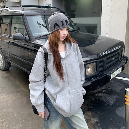 3MER哦哦三妹满天星烫钻连帽开衫卫衣女秋冬新款慵懒宽松休闲外套