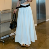 3MER哦哦三妹 气质白色百搭半身裙女夏收腰显瘦简约大摆a字长裙子