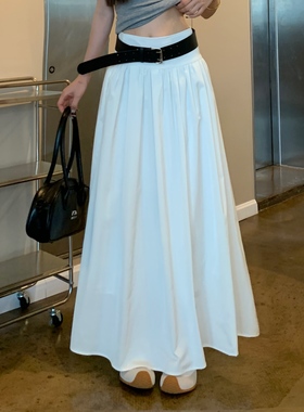 3MER哦哦三妹 气质白色百搭半身裙女夏收腰显瘦简约大摆a字长裙子