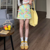 3MER哦哦三妹 油画花朵碎花半身裙女夏高腰显瘦辣妹a字包臀短裙子