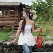 3MER哦哦三妹 花苞上衣 气质外穿抹胸无袖 法式 纯欲吊带背心女夏季