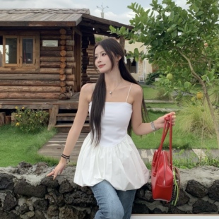 3MER哦哦三妹 法式纯欲吊带背心女夏季气质外穿抹胸无袖花苞上衣