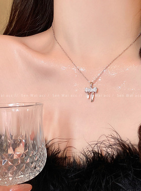 甜美轻奢满钻蝴蝶结锁骨链女