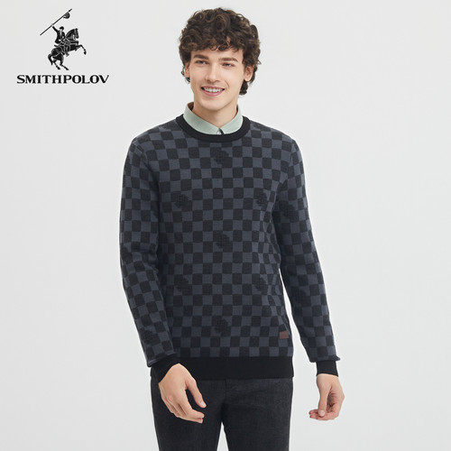 斯密特保罗盘格长袖圆领羊毛衫