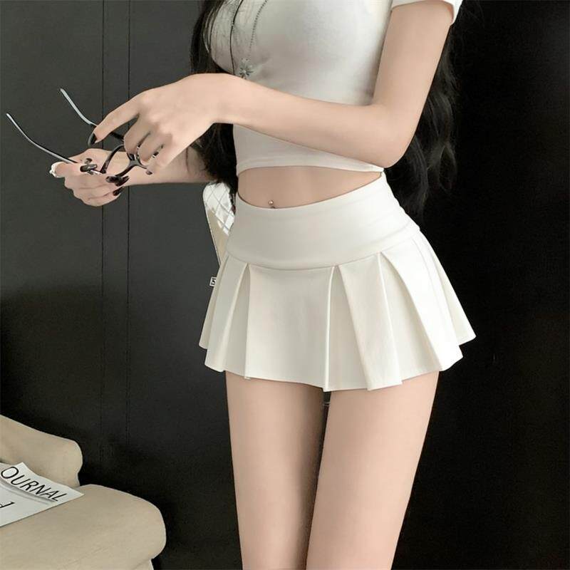 白色半身裙女夏季新款纯欲辣妹高腰显瘦jK百褶裙带内衬短裙a字裙
