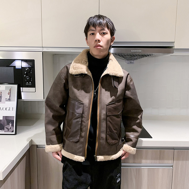 酒店风冬季新款皮毛一体加绒加厚男装外套A087-PY323-P245,女装短外套,电商A087