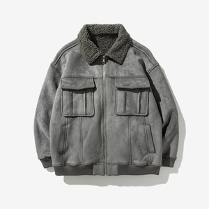 日系白底 加厚棉衣羊羔毛皮毛一体羊羔绒棉服男A087-A805-P145图片