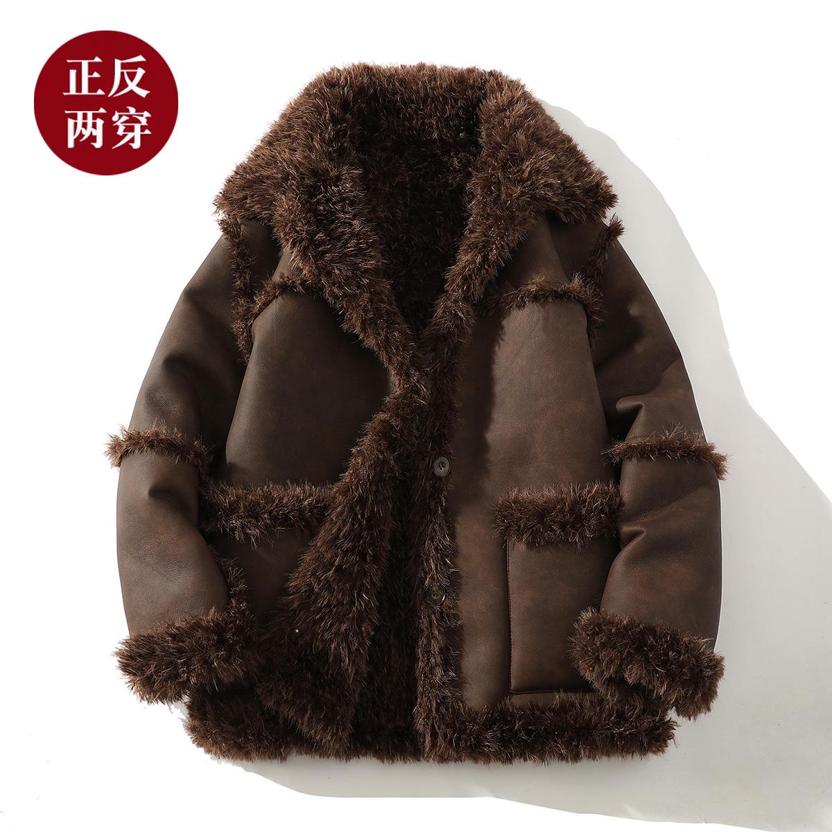 皮毛一体两面穿翻领男外套冬季加厚夹克A087-PM367-P265控398,男装夹克,电商A087