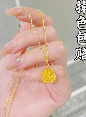 新款镂空方糖项链女生轻奢小众越南沙金配饰感送