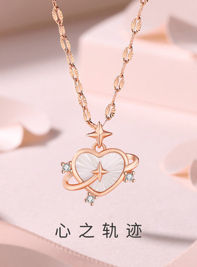 925纯银立体爱心项链女百搭ins小众设计玫瑰金心形贝母锁骨链饰品