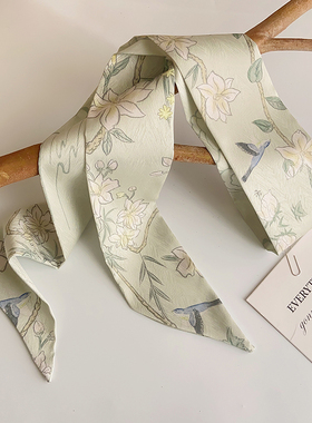 原创手绘中国风丝巾小长条女绑包包双层丝带飘带发带装饰细窄领巾