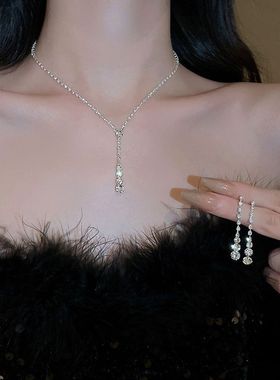 新款甜美水滴新娘项链耳环锁骨时尚高级婚纱小众套装配饰