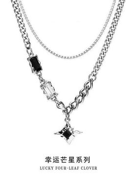 芒星双层项链男款潮毛衣链轻奢小众设计感嘻哈风情侣男生女锁骨链
