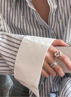 皱链条爱心开口戒指女秋冬款ins小众设计高级感简约百搭食指戒指