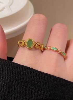 新中式滴釉开口戒指女夏季轻奢小众高级感复古气质百搭食指戒指环