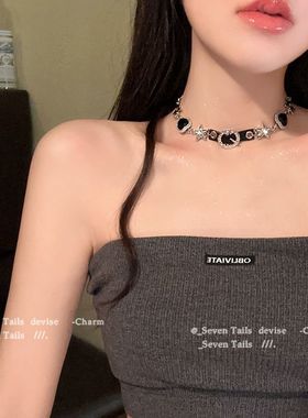 纯欲辣妹黑色朋克choker项链甜酷辣妹美式复古小众设计感项链女