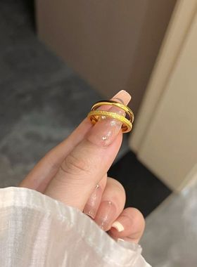 可水洗/不褪色钛钢戒指女金色轻奢磨砂亮面素圈食指戒实心指环ins