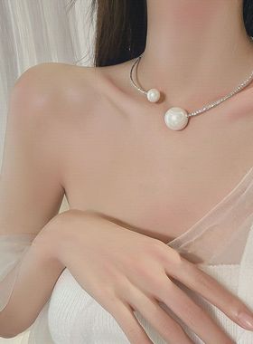 珍珠开口项圈项链女2024新款性感女神夏天颈脖链Choker夸张锁骨链