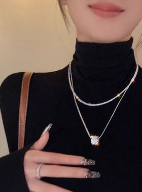 转运珠双层叠戴毛衣链精致时尚小众简约气质项链女款可水洗不掉色