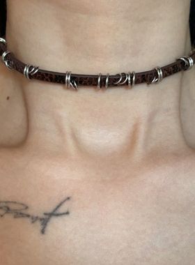 y2k千禧辣妹裂纹皮质choker项圈女亚文化朋克锁骨链颈链