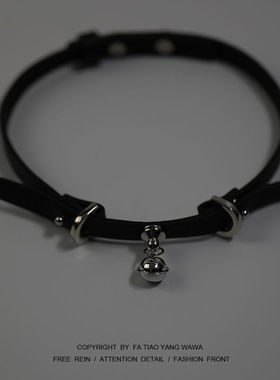 choker双耳小铃铛PU皮项圈时尚锁骨链制颈带圣诞节个性颈链软妹潮