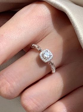 月汐痕爆闪方钻链条戒指女轻奢高级感可调节指环订婚婚戒礼物新潮