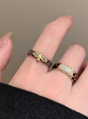 金色十字架锆石开口戒指女轻奢ins小众高级感复古叠戴食指戒指环