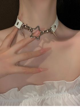黑色皮质五角星项链项圈女脖颈链金属朋克哥特y2k辣妹饰品choker