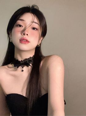 黑色choker项圈女蕾丝颈带禁欲系万圣节配饰化妆脖子饰品锁骨链