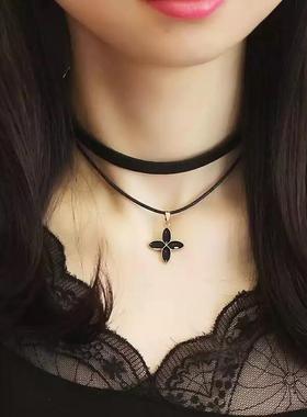 INS超火双层四叶草颈链百搭choker锁骨链女韩版学生简约气质颈带