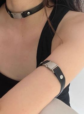 小众复古朋克皮革choker项圈颈带卡扣颈链链条简约个性臂环女