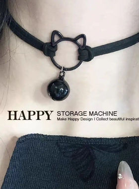 新款甜酷辣妹暗黑猫咪铃铛锁骨学生项链颈带项圈脖带choker