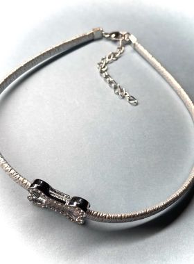银色骨头choker项圈项链颈链辣妹风蹦迪小狗项链小众冷淡风银色