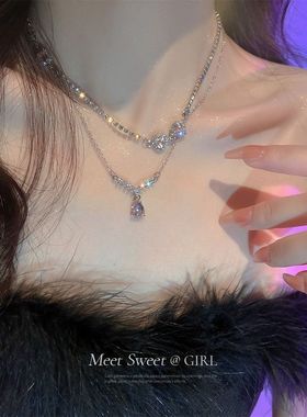 水晶镶钻爱心水滴双层项链女锁骨链网红气质时尚颈链脖子装饰配饰