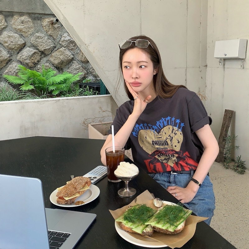 韩国设计师品牌车静媛短袖T恤女