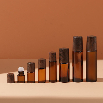 木纹塑料盖棕色磨砂滚珠瓶