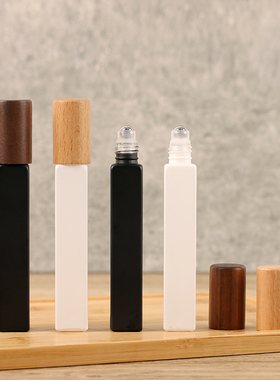 10ml黑白色玻璃避光滚珠瓶喷雾瓶胡桃木盖榉木盖旅行分装小样空瓶
