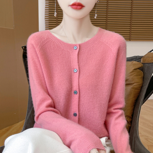 一线成衣100纯羊毛针织开衫女秋冬新款圆领宽松羊绒打底衫薄外套