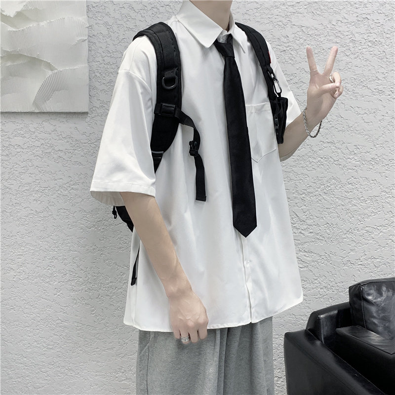 夏季短袖衬衫男白色潮流宽松班服（领带另加）CS709图片