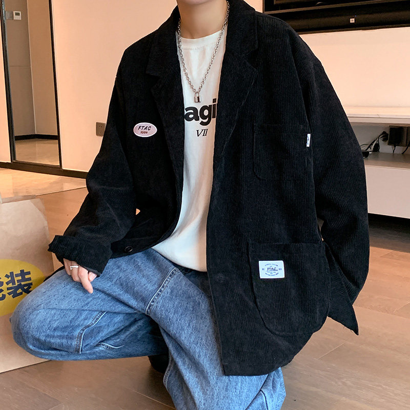 灯芯绒西装夹克男潮牌胖子休闲日系外套古着春秋XZ06-P60,男装夹克,星座308B-2