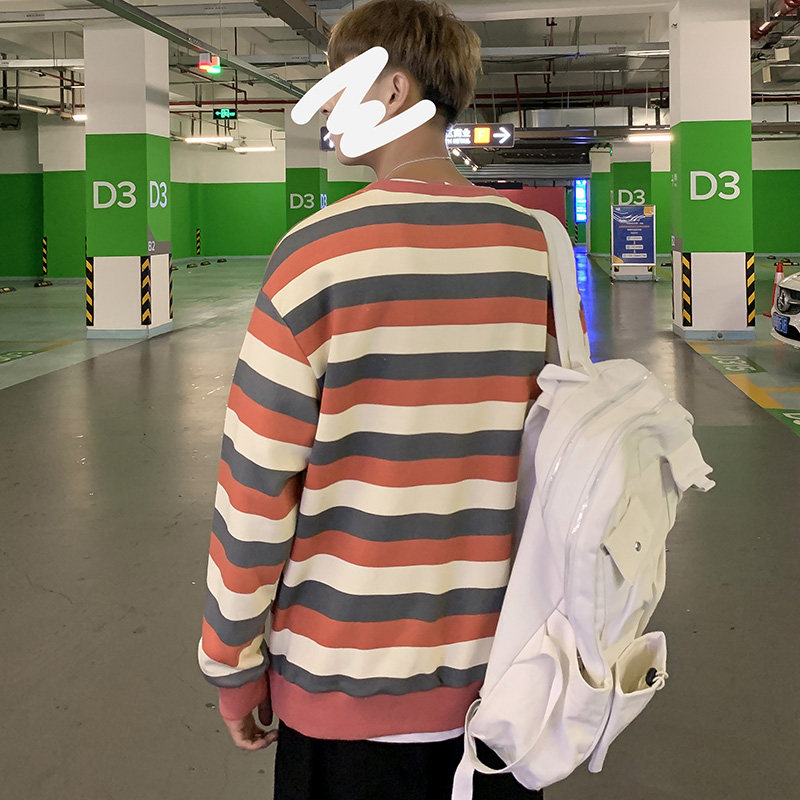 春秋卫衣男士圆领长袖宽松条纹上衣情侣百搭ins港风WY049,男装卫衣,星座308B-2