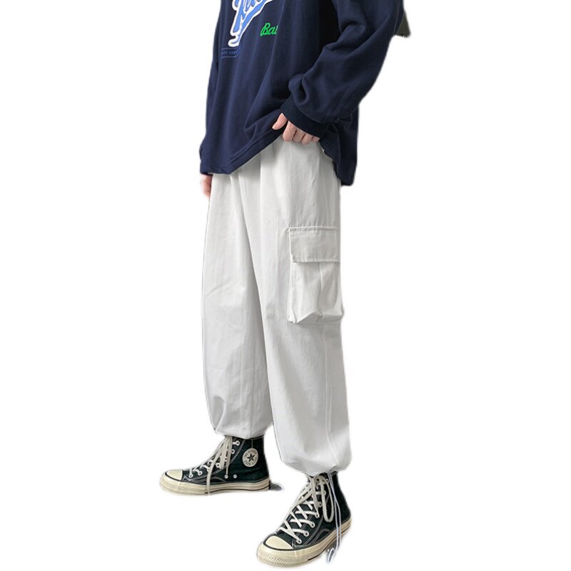 工装阔腿裤ulzzang宽松束脚直筒白裤子潮ins高街原宿风K0508-P40,男装休闲裤,星座308B-2