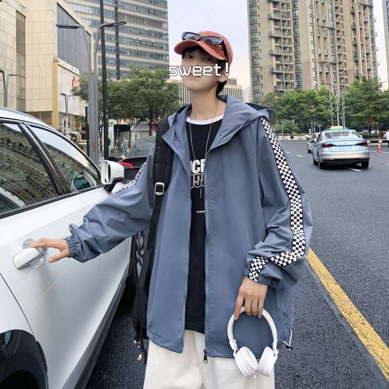 JK3083秋装新款格子撞色夹克男宽松外套韩版连帽上衣JK015-P45,男装夹克,星座308B-2