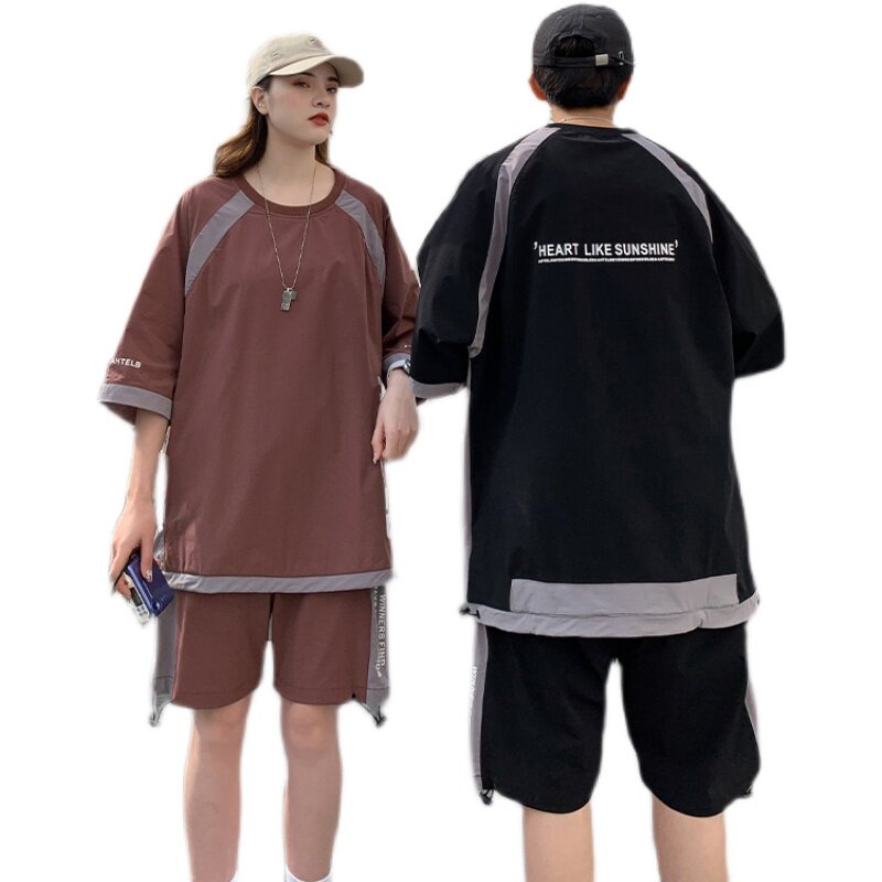 情侣装夏装两件套男女短袖短裤工装宽松大码套装一套TZ17-P80,男装休闲套装,星座308B-2