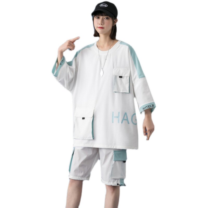 短袖t恤男女情侣运动套装夏季2021年新款时尚休闲两件套TZ12-P88,女装运动套装,星座308B-2