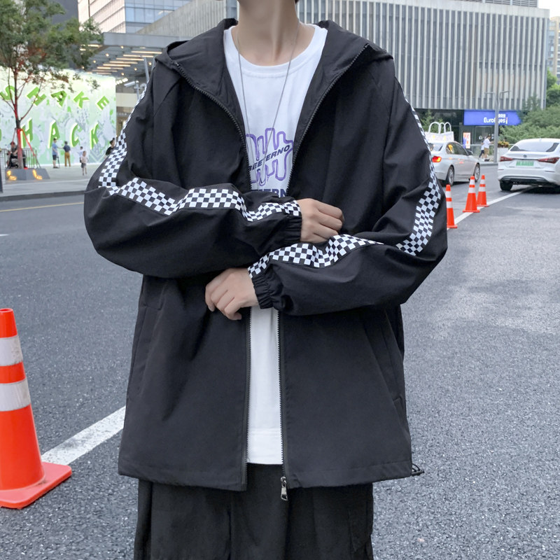 JK3083秋装新款格子撞色夹克男宽松外套韩版连帽上衣JK015-P45,男装夹克,星座308B-2